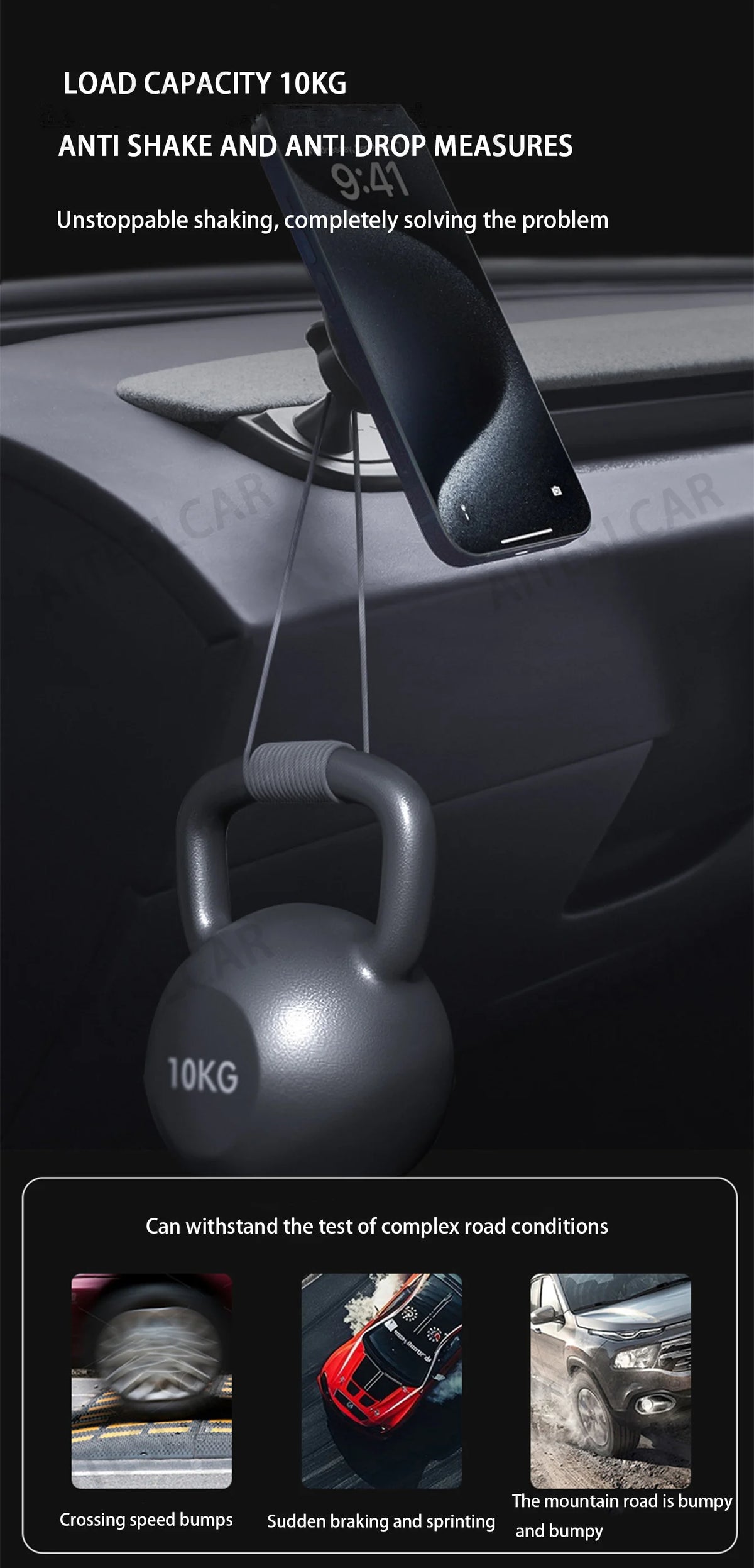 Soporte Magnético para Teléfono — Tesla Model Y y Model 3, Rotación 360° Antivibraciones