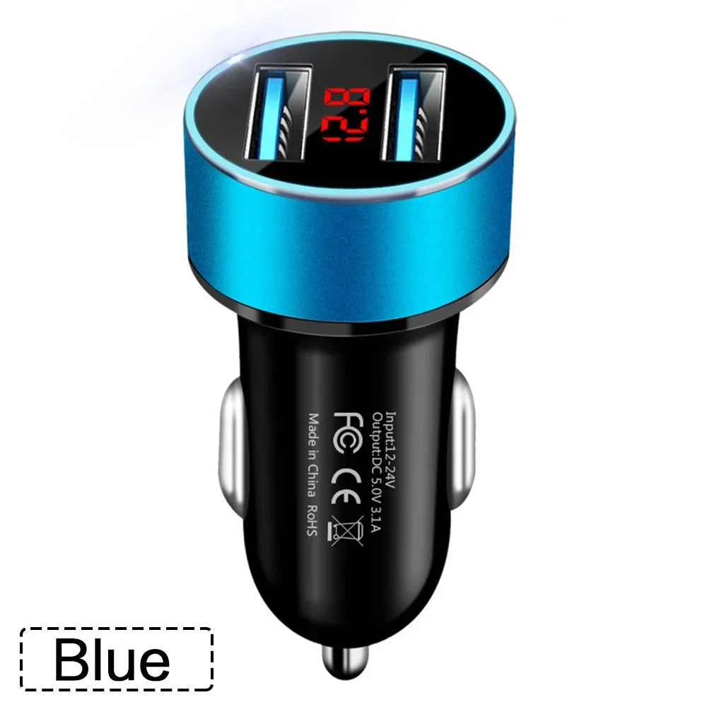 Cargador USB Dual para Auto 3.1A con Pantalla LCD — Voltímetro 12V/24V