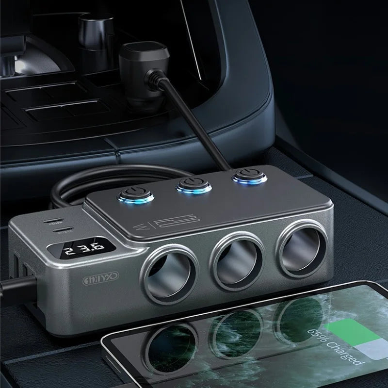 Adaptador Divisor para Auto — Cargador PD 35W + QC 3.0, USB-C y USB-A, 12V/24V