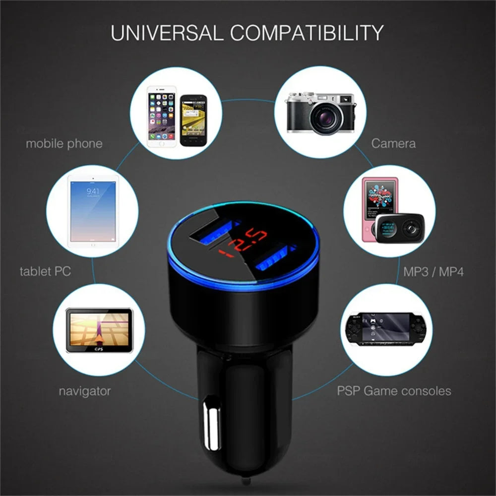 Cargador USB Dual para Auto 3.1A con Pantalla LCD — Voltímetro 12V/24V