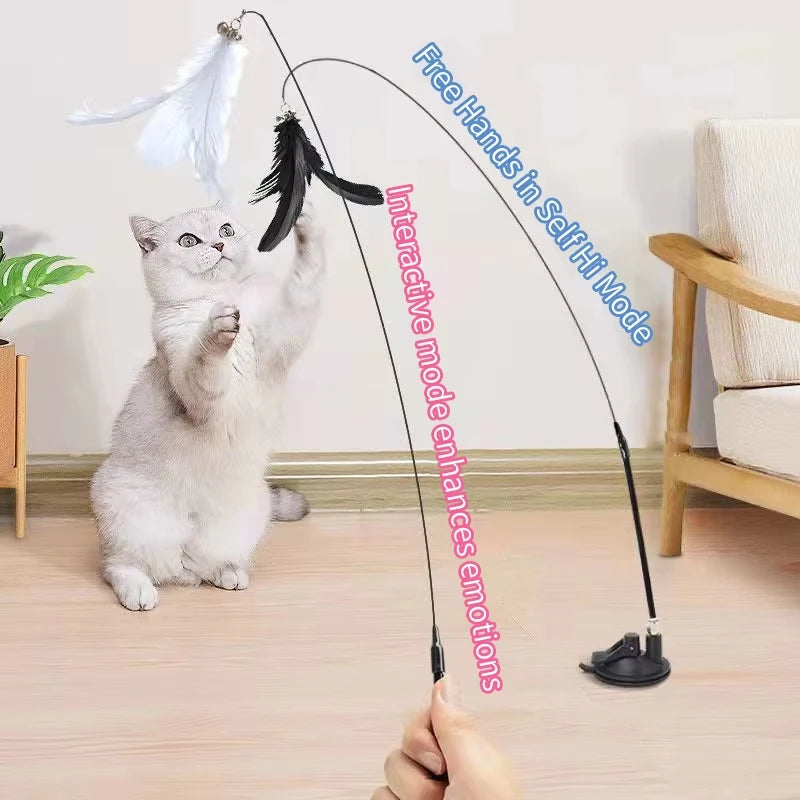 Varita Interactiva para Gatos | Juguete con Ventosa, Plumas y Simulación de Presa