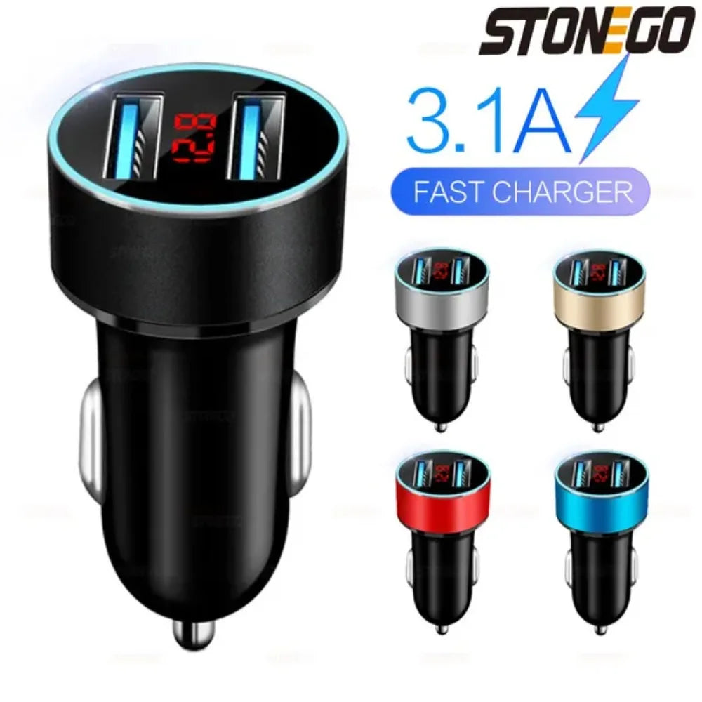 Cargador USB Dual para Auto 3.1A con Pantalla LCD — Voltímetro 12V/24V