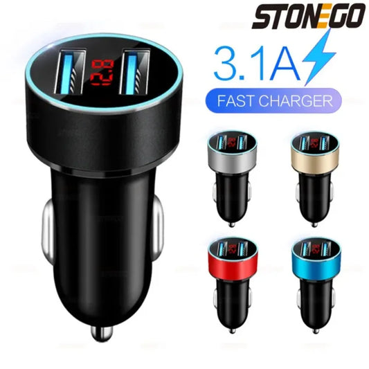 Cargador USB Dual para Auto 3.1A con Pantalla LCD — Voltímetro 12V/24V