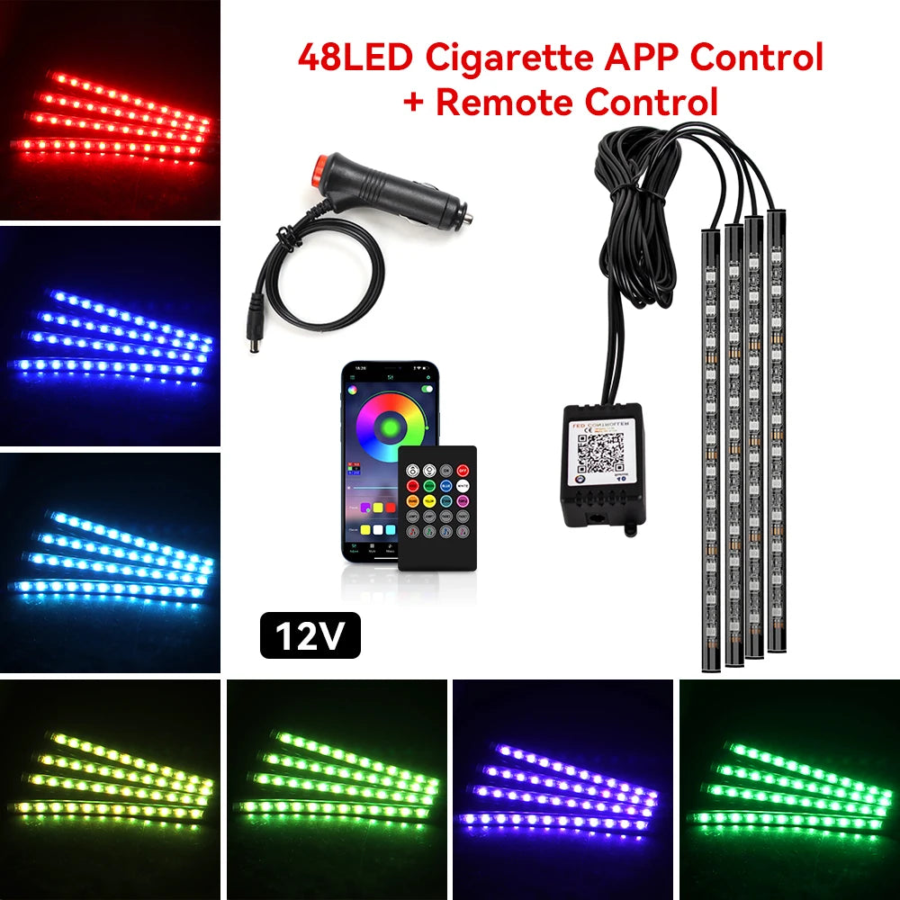 Tira LED RGB Ambiental para Interior de Auto — Control por App, Música y Mando a Distancia