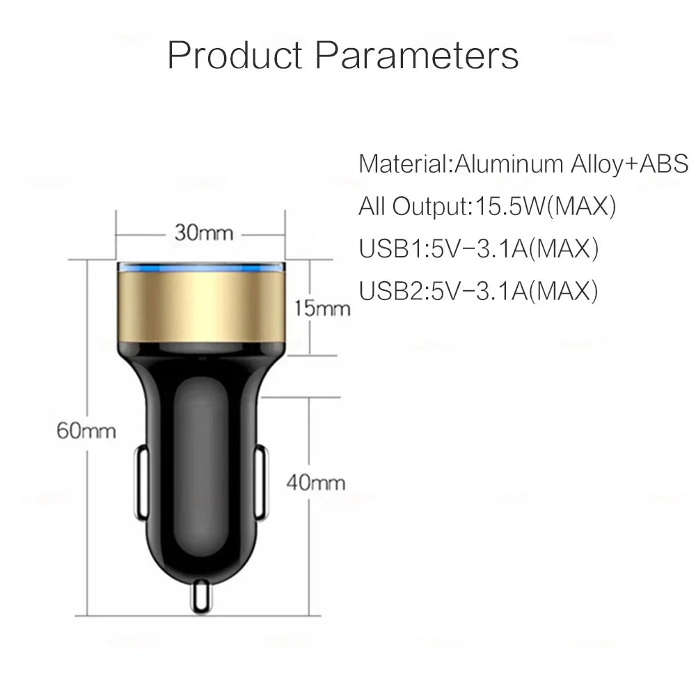Cargador USB Dual para Auto 3.1A con Pantalla LCD — Voltímetro 12V/24V