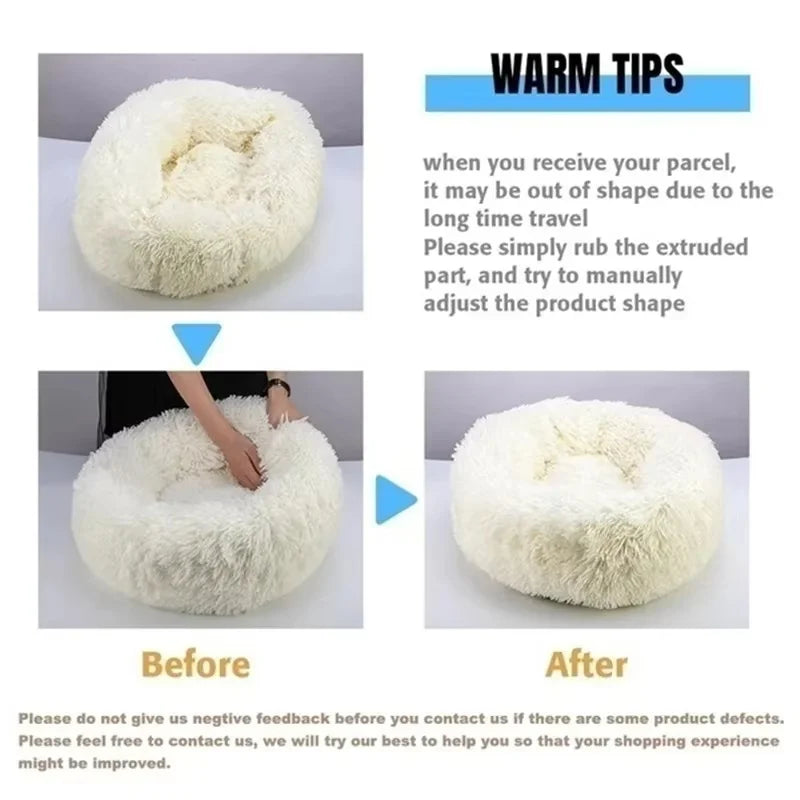 Cama Redonda de Felpa para Mascotas — Lavable, Tallas S a XL