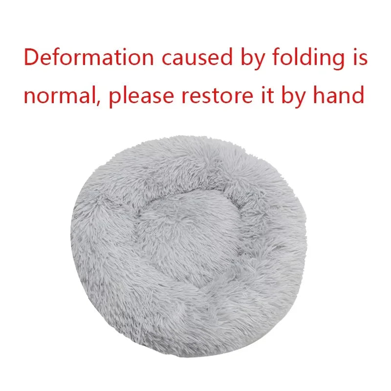 Cama Redonda de Felpa para Mascotas — Lavable, Tallas S a XL