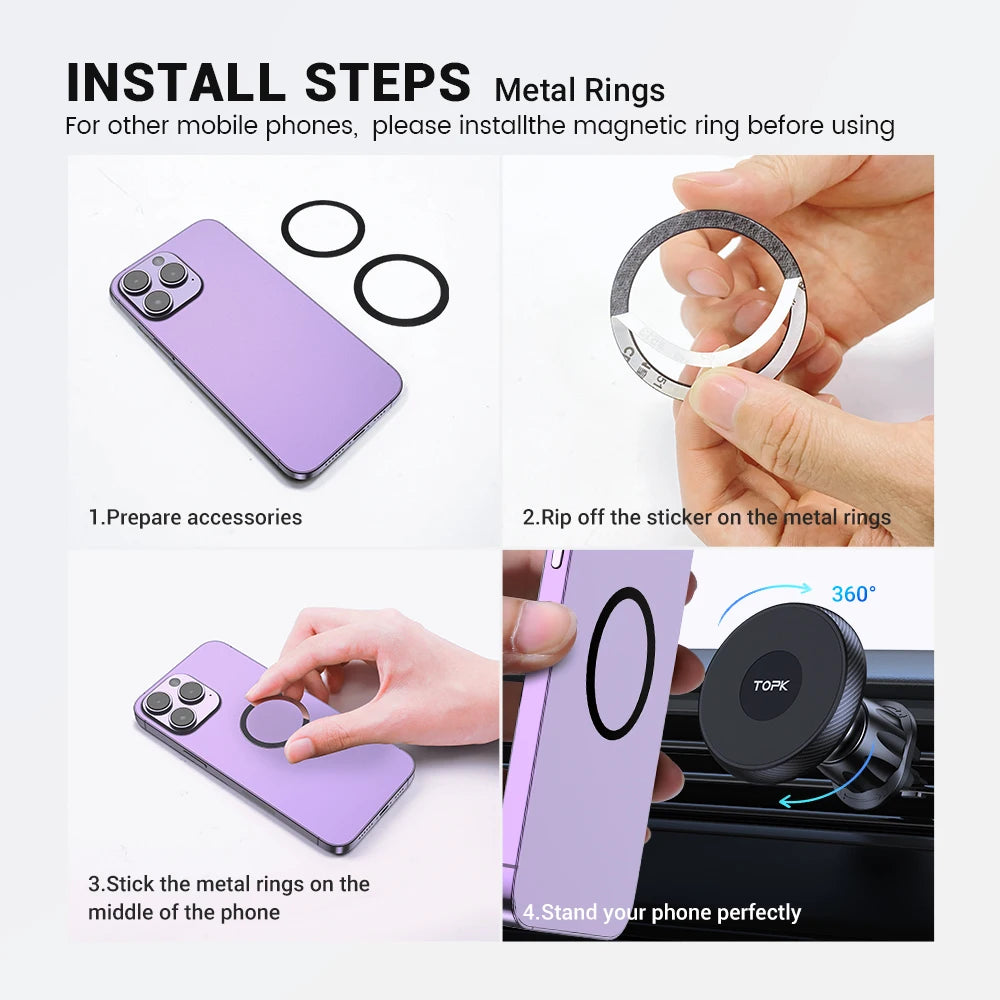 Soporte Magnético TOPK para Auto — Rejilla de Ventilación, Compatible Mag-Safe