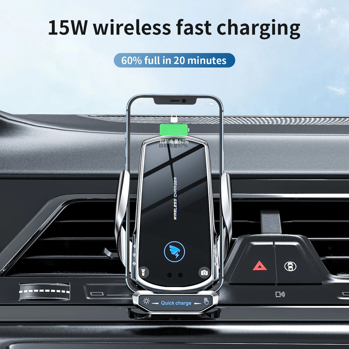Cargador Inalámbrico Magnético 15W para Auto — Soporte iPhone, Samsung, Xiaomi