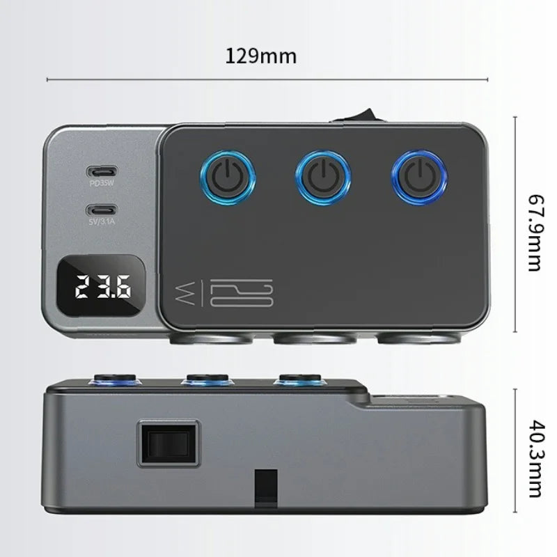 Adaptador Divisor para Auto — Cargador PD 35W + QC 3.0, USB-C y USB-A, 12V/24V