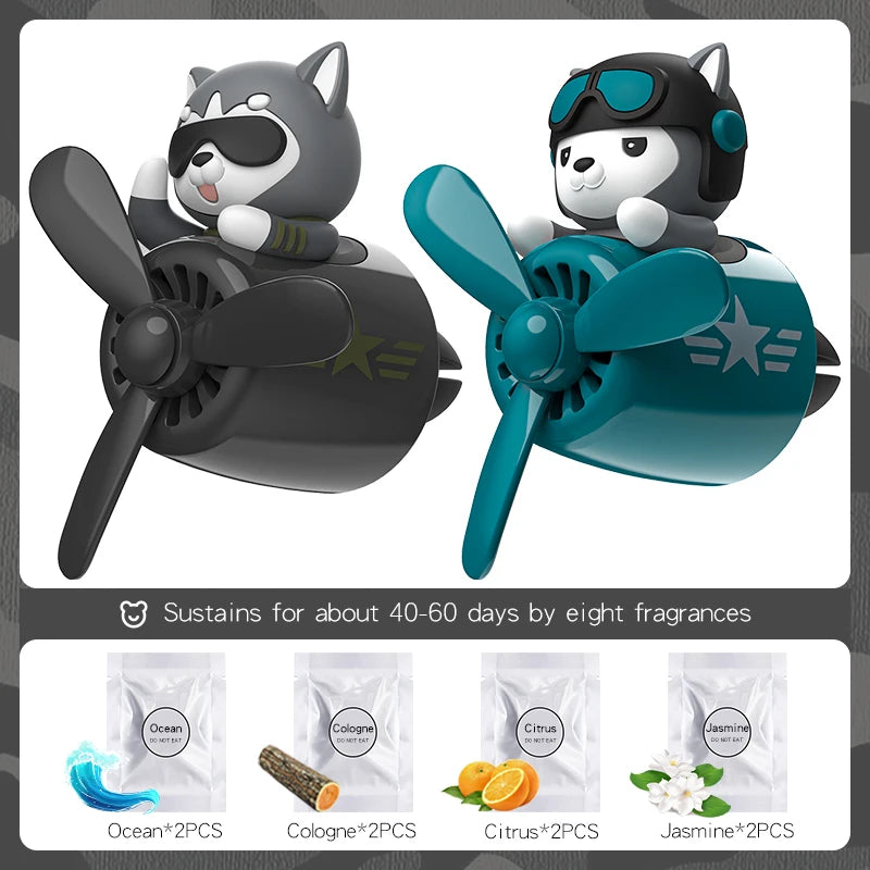 Ambientador Decorativo para Auto — Difusor de Perfume con Clip, Diseños Husky, Oso, Perro