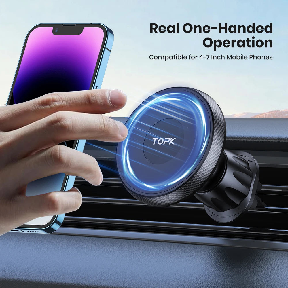 Soporte Magnético TOPK para Auto — Rejilla de Ventilación, Compatible Mag-Safe