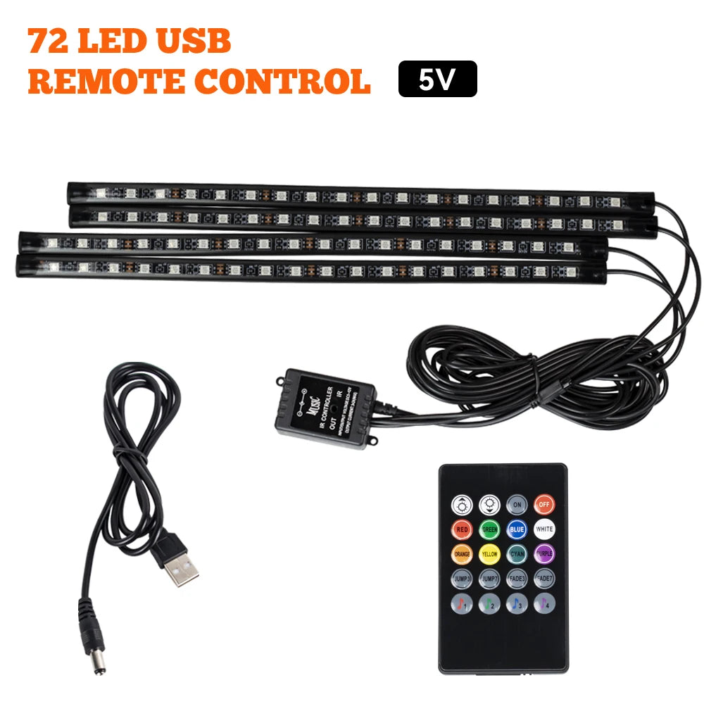Tira LED RGB Ambiental para Interior de Auto — Control por App, Música y Mando a Distancia