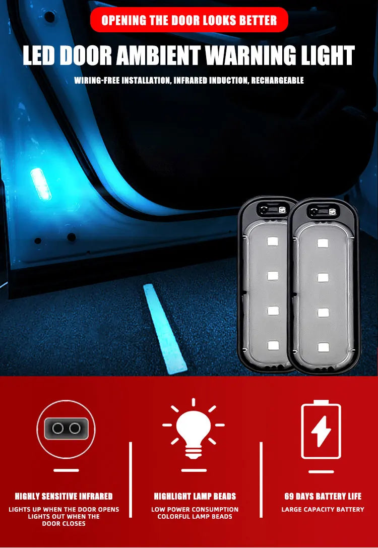 Luz de Bienvenida LED para Puerta de Auto — RGB, Inalámbrica, Anticolisión