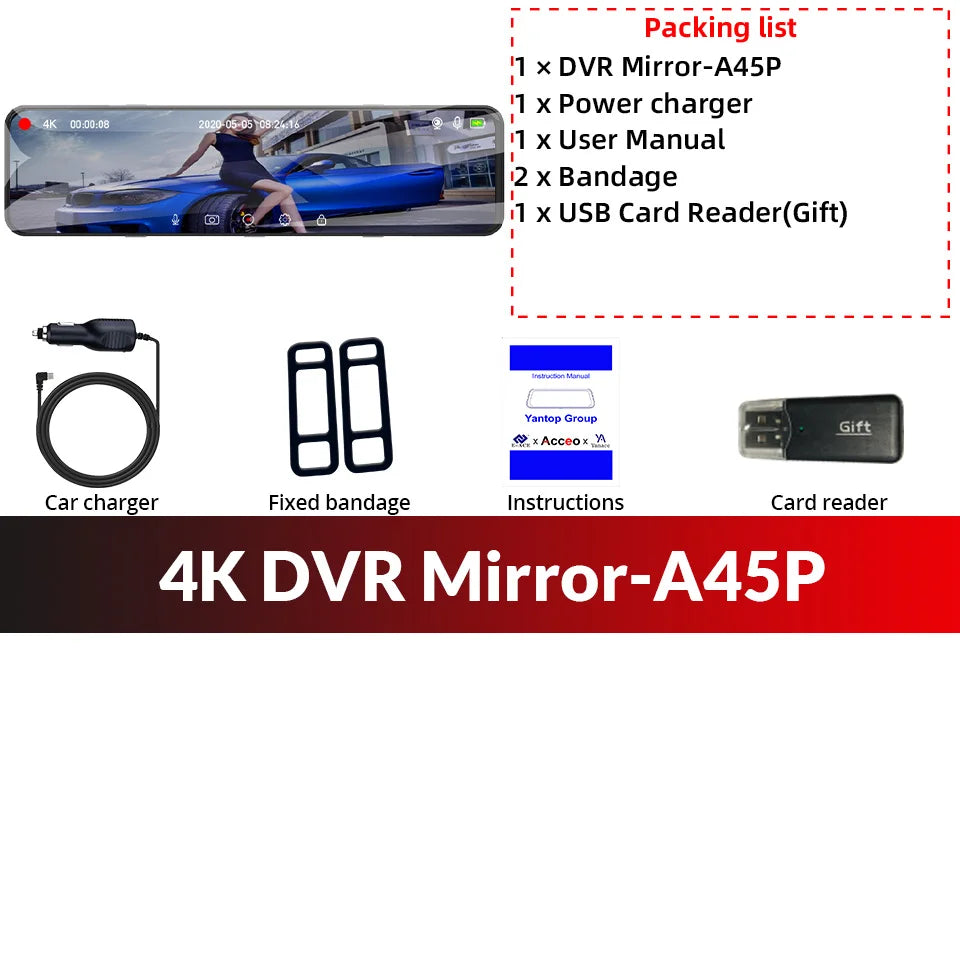 Cámara Dashcam 4K WiFi con Espejo Retrovisor 12" — Visión Trasera HD
