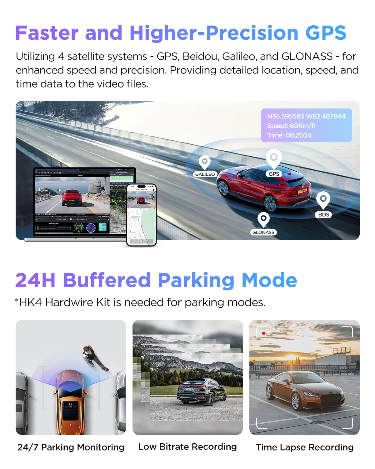 Cámara para Auto VIOFO 4K HDR WiFi — Modo Estacionamiento 24H