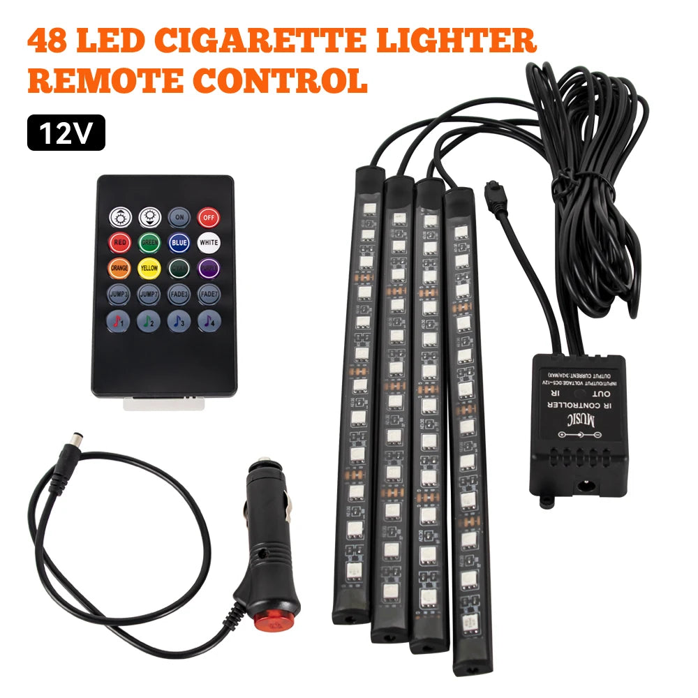 Tira LED RGB Ambiental para Interior de Auto — Control por App, Música y Mando a Distancia