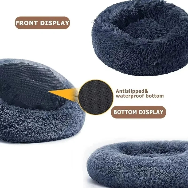 Cama Redonda de Felpa para Mascotas — Lavable, Tallas S a XL