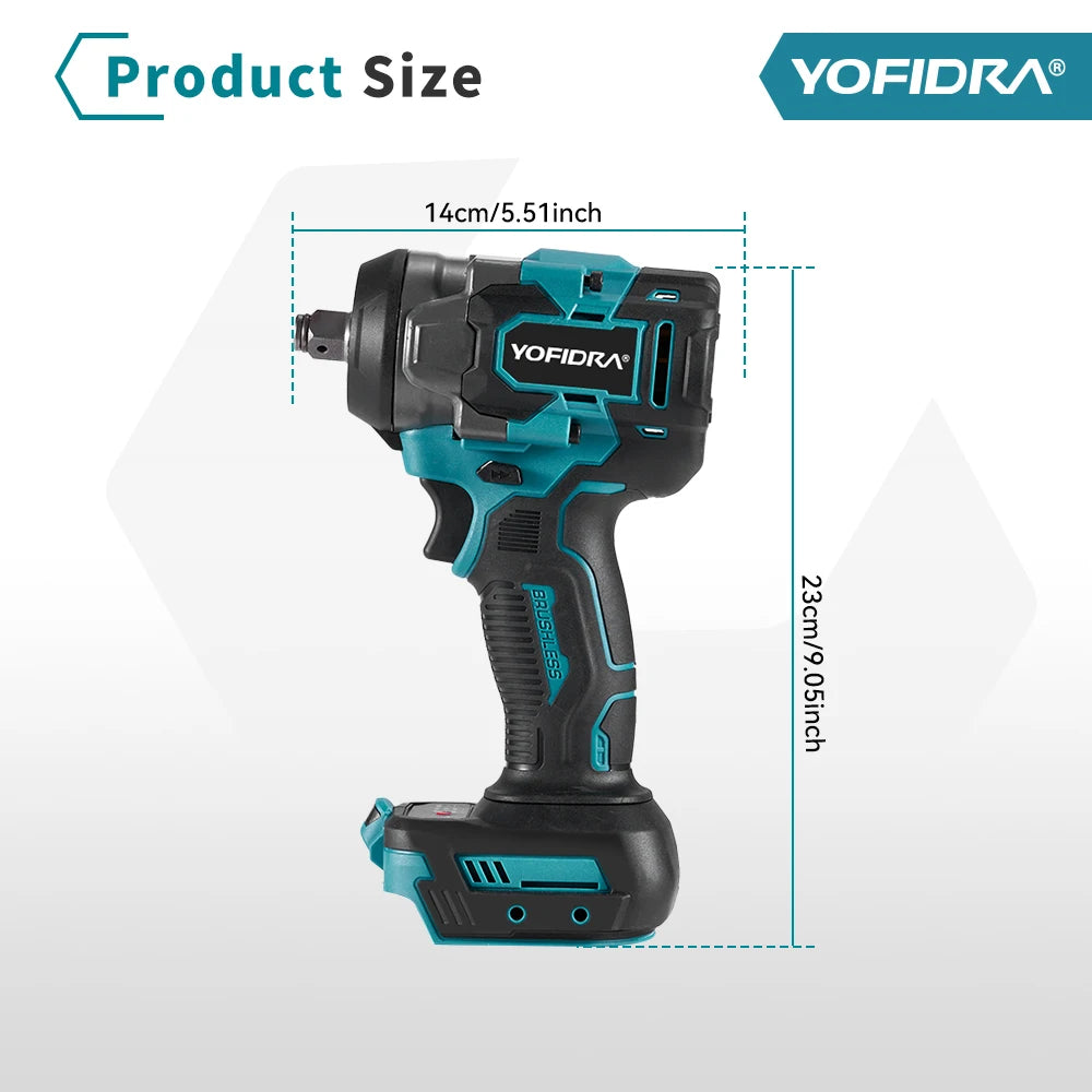 Llave de Impacto Eléctrica Sin Escobillas 1200 N·m — 5 Velocidades, 1/2", Compatible Batería Makita 18V