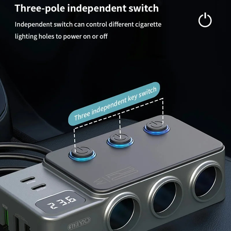 Adaptador Divisor para Auto — Cargador PD 35W + QC 3.0, USB-C y USB-A, 12V/24V