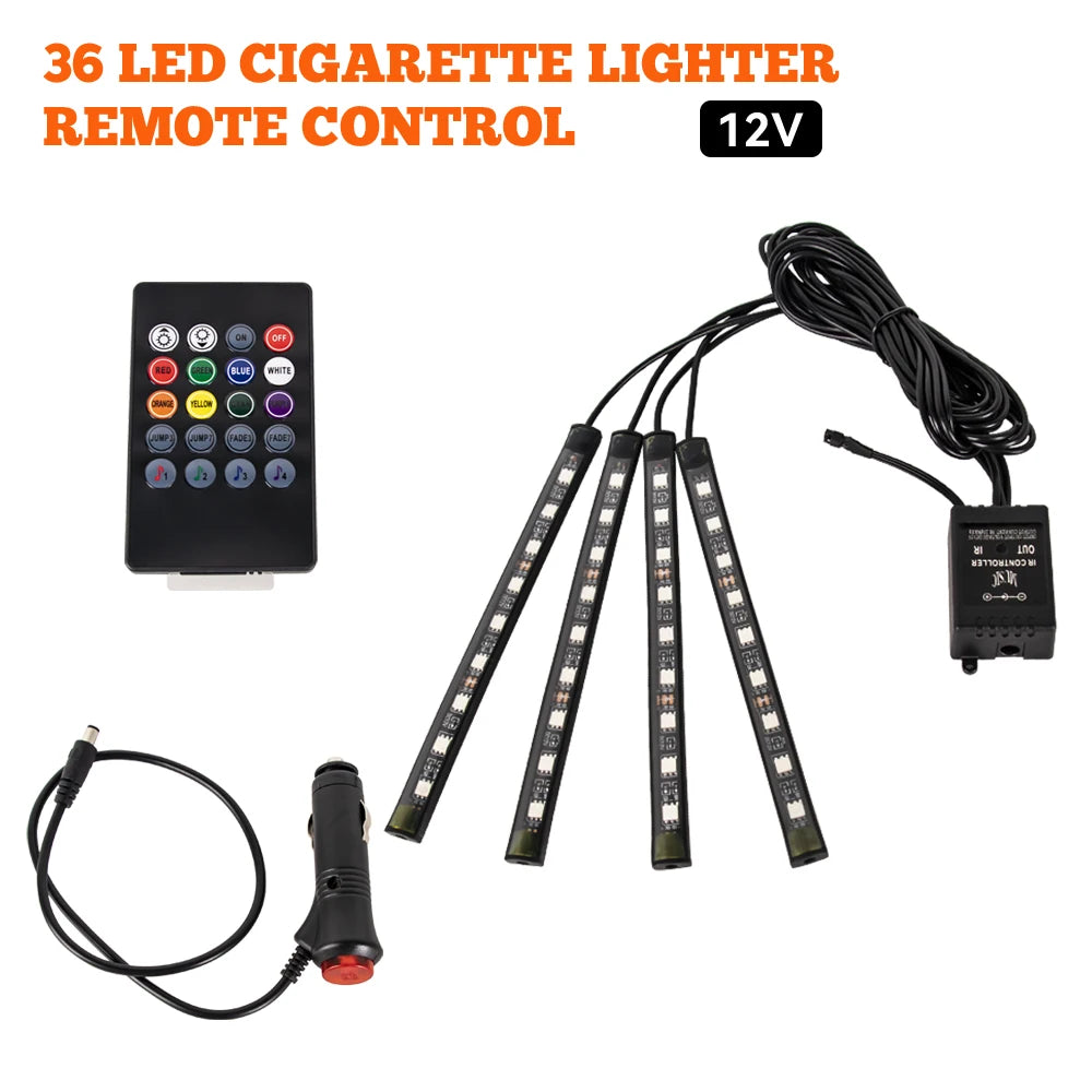 Tira LED RGB Ambiental para Interior de Auto — Control por App, Música y Mando a Distancia