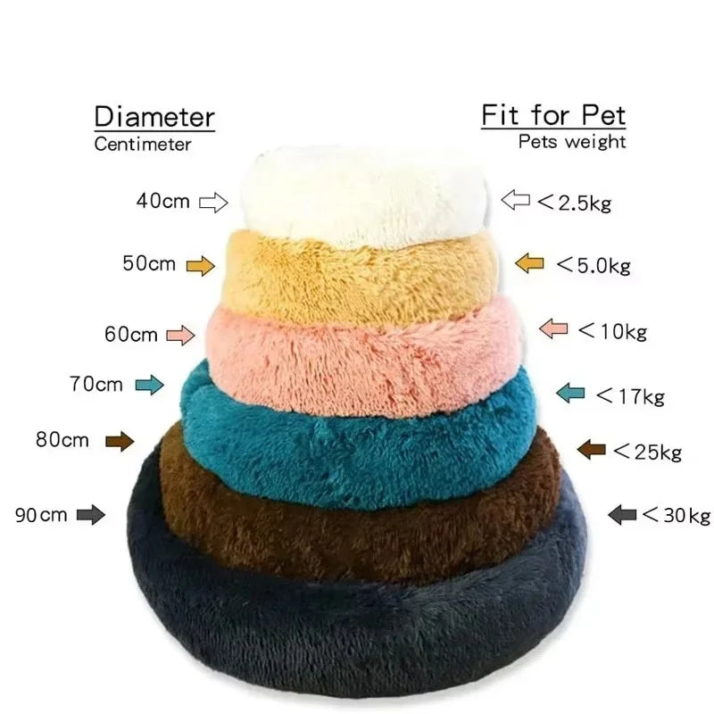 Cama Redonda de Felpa para Mascotas — Lavable, Tallas S a XL