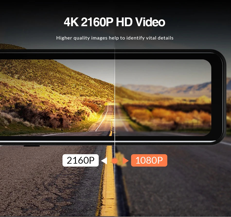 Cámara Dashcam 4K WiFi con Espejo Retrovisor 12" — Visión Trasera HD