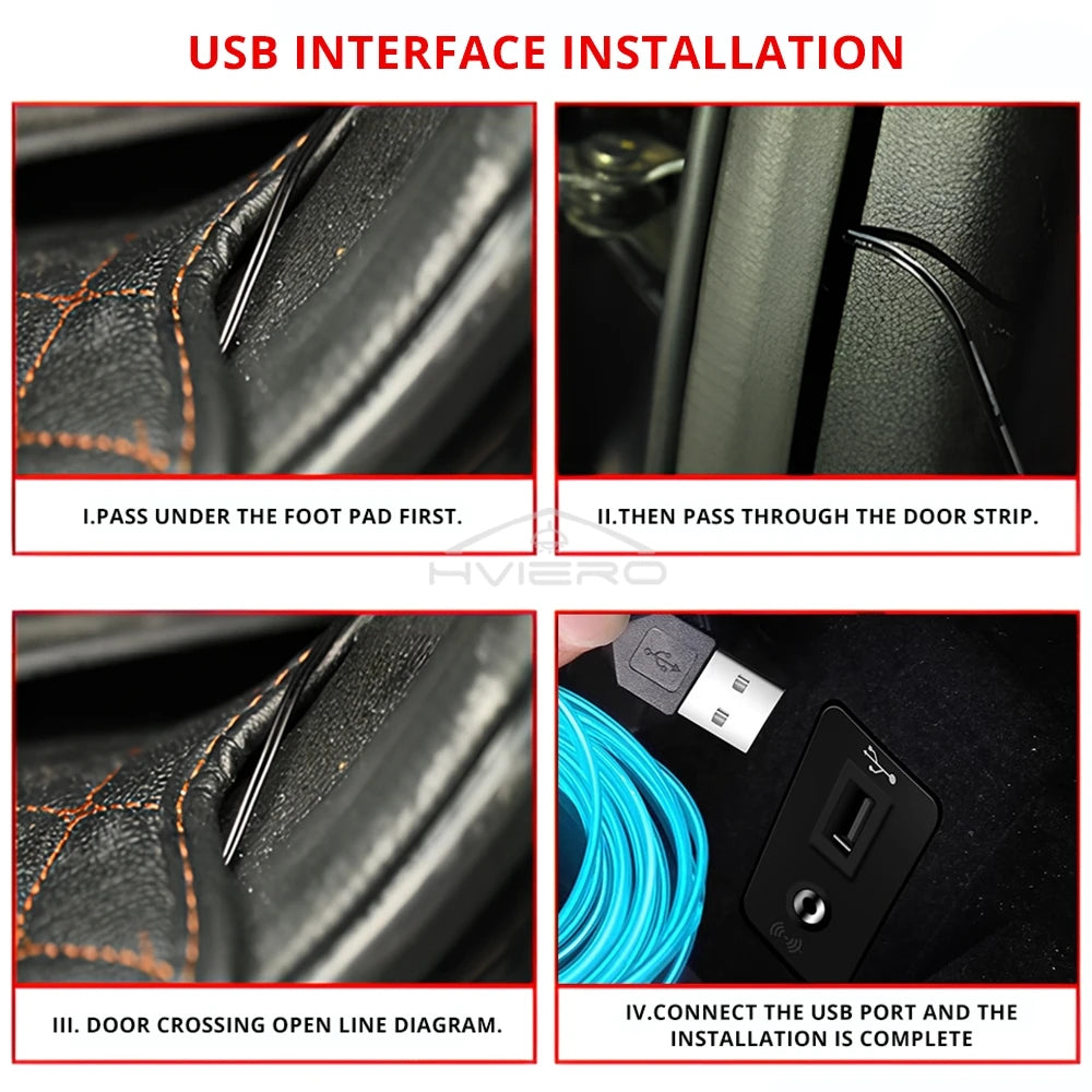 Tira LED Interior Auto 1M-5M - Luz Neón Flexible USB Decorativa