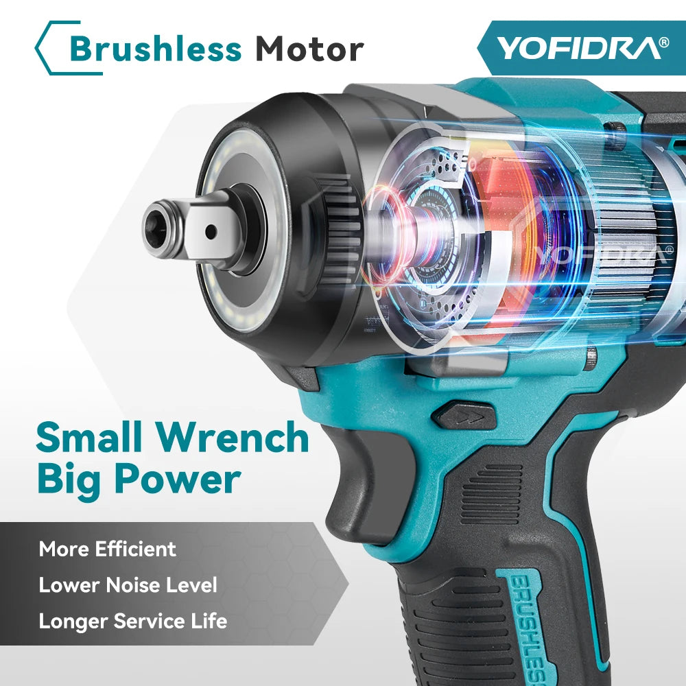Llave de Impacto Eléctrica Sin Escobillas 1200 N·m — 5 Velocidades, 1/2", Compatible Batería Makita 18V