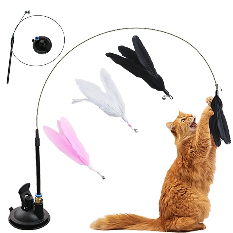 Varita Interactiva para Gatos | Juguete con Ventosa, Plumas y Simulación de Presa