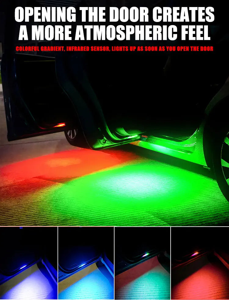Luz de Bienvenida LED para Puerta de Auto — RGB, Inalámbrica, Anticolisión
