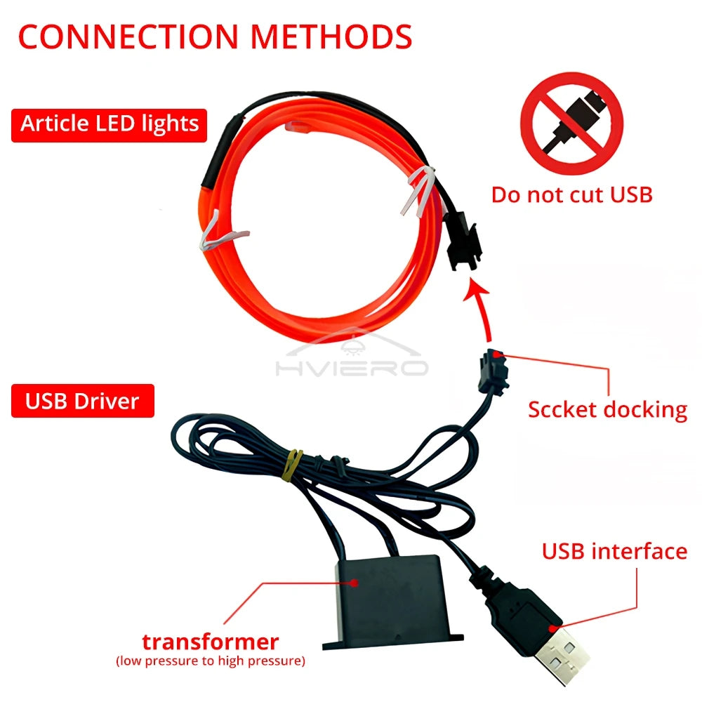 Tira LED Interior Auto 1M-5M - Luz Neón Flexible USB Decorativa